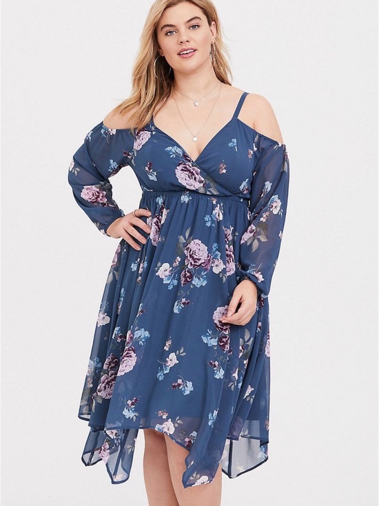 torrid Dresses & Skirts - Torrid Blue Floral Cold Shoulder Dress